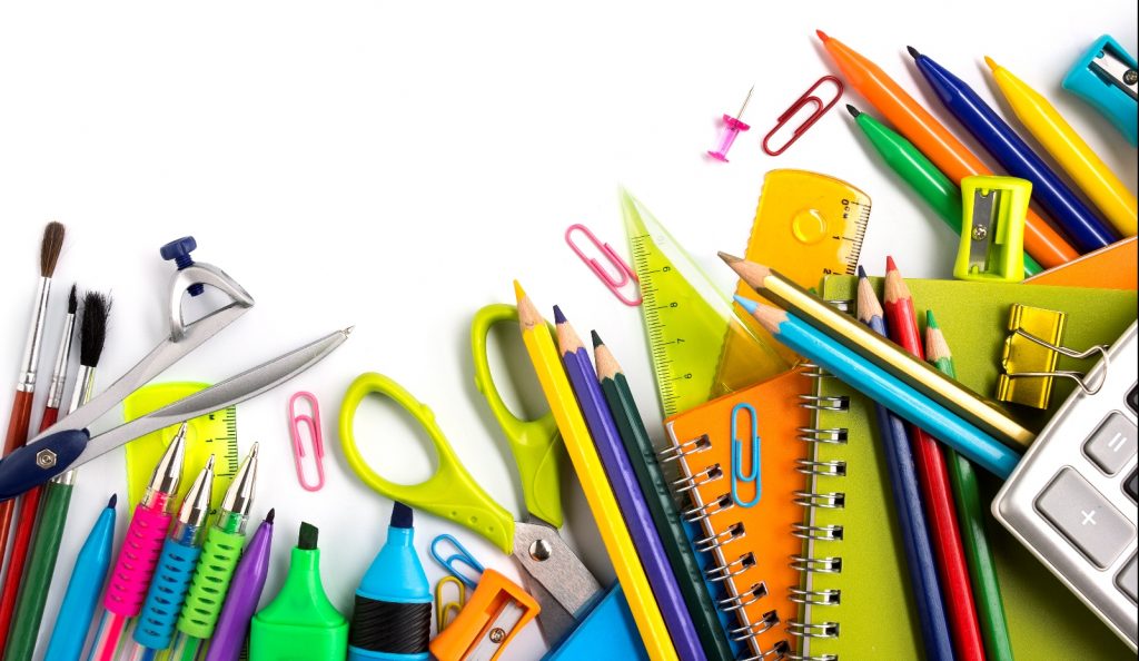 School supplies on white background